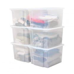 Iris Ohyama Lot de 6 grandes boîtes de rangement de 30L empilables avec couvercles USB-M Transparent - L42 x P35.5 x H26.5...