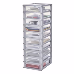 Iris Ohyama Tour de rangement Organisateur plastique 10 tiroirs 4 L - OCH-2100 - Gris - L35.5 x P26 x H81.5 cm