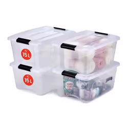 Iris Ohyama Rangement Boite rangement Boite rangement plastiqueLot de 4 boites de 15LNTB-15 Transparent L39.5 x P29 x H18.5