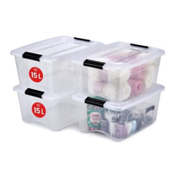Iris Ohyama Rangement Boite rangement Boite rangement plastiqueLot de 4 boites de 15LNTB-15 Transparent L39.5 x P29 x H18.5