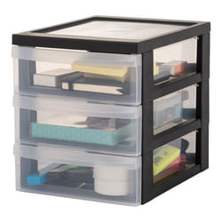 Iris Ohyama Rangement bureau Meuble tiroir 3 Tiroirs rangement plastique DC-A5 Noir L26 x P19 x H22 cm