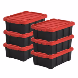 Iris Ohyama Boite rangement plastique garage de 12.5L Lot de 6 DDSKT-130 Noir/Rouge L46.5 x P29.5 x H16 cm