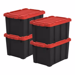 Iris Ohyama Boite rangement plastique garage de 21L Lot de 4 DDSKT-210 Noir/Rouge L46.5 x P29.5 x H25.5 cm