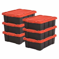 Iris Ohyama Boite rangement plastique garage de 25L Lot de 6 DDSKT-230 Noir/Rouge L59 x P38.5 x H18 cm