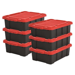 Iris Ohyama Boite rangement plastique garage de 25L Lot de 6 DDSKT-230 Noir/Rouge L59 x P38.5 x H18 cm