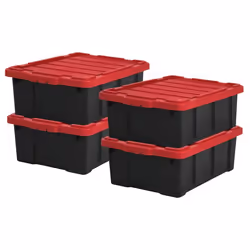 Iris Ohyama Boite rangement plastique garage de 43L Lot de 4 DDSKT-430 Noir/Rouge L64 x P45 x H23 cm