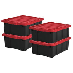 Iris Ohyama Boite rangement plastique garage de 43L Lot de 4 DDSKT-430 Noir/Rouge L64 x P45 x H23 cm