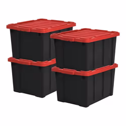 Iris Ohyama Boite rangement plastique garage de 68L Lot de 4 DDSKT-700 Noir/Rouge L64 x P45 x H35.5 cm