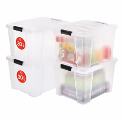 Iris Ohyama Boite rangement plastique Garage Grenier Lot de 4 boites de 30L Empilables Sans couvercle - HB-30 - Noir