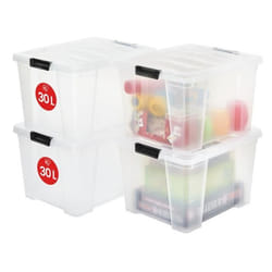 Iris Ohyama Boite rangement plastique Garage Grenier Lot de 4 boites de 30L Empilables Sans couvercle - HB-30 - Noir