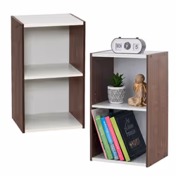 Iris Ohyama Bibliothèque à 2 etageres de rangement Lot de 2 meubles dappoint - UB-6035 - Marron