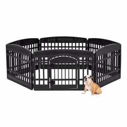 Iris Ohyama Parc pour Chien Intérieur Extérieur avec 6 Panneaux & Porte Verrouillable H60cm pour Chien Chiot CI-606E