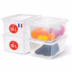 Iris Ohyama Boite de Rangement Plastique Multi-Usages 16L Lot de 4 Transparent Fermeture Facile Empilable pour Chambre...