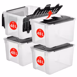 Iris Ohyama Boite Rangement Plastique avec couvercle crocodile 48L Lot de 4 Transparent Sans BPA Empilable CWL-48