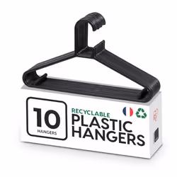 Iris Ohyama Cintres plastique Lot de 10 cintres pour vêtements Noir Sans BPA Placards Epais Résistants CHM-39
