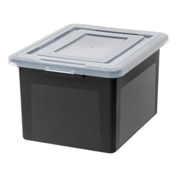 Iris Ohyama Boîtes de Rangement en Plastique avec Couvercle 45L Lot de 4 Noir Empilable pour Fournitures de Bureau FB-21E