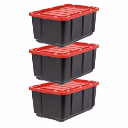 Iris Ohyama Caisse Rangement avec Couvercle Robuste 100L Lot de 3 Noir Durable Empilable pour Garage Plastique UTB-27