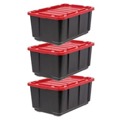 Iris Ohyama Caisse Rangement avec Couvercle Robuste 100L Lot de 3 Noir Durable Empilable pour Garage Plastique UTB-27