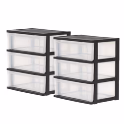 Iris Ohyama Large Tour de Rangement en Plastique 2 Tours 34L par Tiroir Noir pour Bureau Garage Chambre à coucher