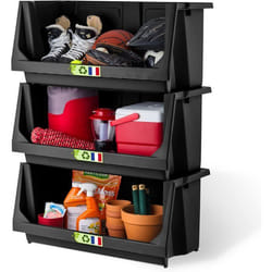 Iris Ohyama Etagère de Rangement Lot de 3 Bacs de Rangement en Plastique empilables Résistants avec Façade Ouverte SBIN-L