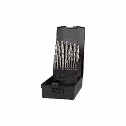 Composé de 25 pièces, affutage en croix, taillé meulé. Finition polie. Ø 1-13 x 0,5 mm. Coffret ABS. DIN 338. Angle de pointe ...
