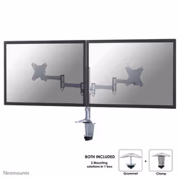 Neomounts support moniteur de bureau, Pince/boulon, 9 kg, 25,4 cm (10"), 68,6 cm (27"), 100 x 100 mm, Argent