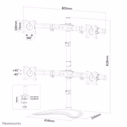 Neomounts support moniteur de bureau, Bride/Vis/Autonome, 8 kg, 25,4 cm (10"), 68,6 cm (27"), 100 x 100 mm, Noir