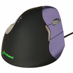 BakkerElkhuizen Evoluent4 Mouse Small (Right Hand), Droitier, Conception verticale, Laser, USB Type-A, 2600 DPI, Noir, Violet