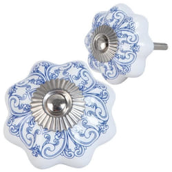 Bouton de porte  Ø 4*3 cm  Bleu  En céramique  Fleur  Boucles  Clayre & Eef  63417