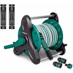 Dévidoir avec tuyau d’arrosage de 10m – Kit de démarrage complet – Tuyau d’arrosage, buse d’arrosage, raccords de tuyau et raccord de robinet inclus