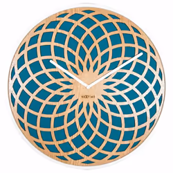 NeXtime 3149TQ, Mur, Quartz clock, Cercle, Turquoise, Blanc, Bois, Trendy
