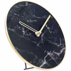 NeXtime Marble, Table, Horloge à quartz, Rond, Noir, Or, Verre, Métal, Analogique
