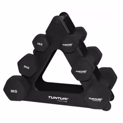 Tunturi Haltères Néoprène avec support, Haltère au poids fixe, Noir, Néoprène, Néoprène, 1 kg, 2 kg