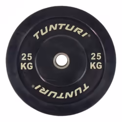 Haltère disque TUNTURI 25 kg en caoutchouc noir pour musculation et haltérophilie