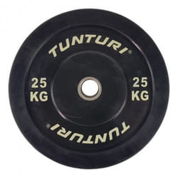 Haltère disque TUNTURI 25 kg en caoutchouc noir pour musculation et haltérophilie