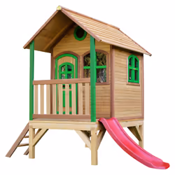 AXI Classic Maison Tom Marron/vert - Toboggan Rouge, Salle de jeux sur pilotis, 2 an(s), 1 portes(s), Toboggan, Multicolore