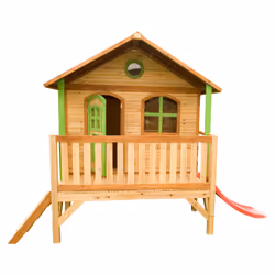 AXI Classic Maison Stef Marron/vert - Toboggan Rouge, Salle de jeux sur pilotis, 2 an(s), 1 portes(s), Toboggan, Multicolore