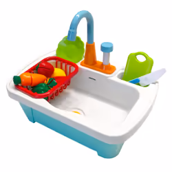 AXI Dennis Sand & Water Picnic table with play kitchen sink and benches Brown - Parasol Blue/White - Vue supplémentaire 13