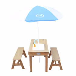 AXI Dennis Sand & Water Picnic table with play kitchen sink and benches Brown - Parasol Blue/White - Vue supplémentaire 6