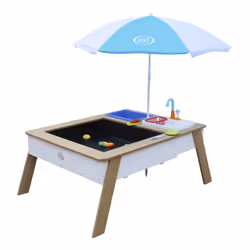 AXI Linda Sand & Water Table with Play Kitchen sink Brown/white - Umbrella Blue/white - Vue supplémentaire 2