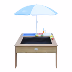 AXI Linda Sand & Water Table with Play Kitchen sink Brown - Umbrella Blue/White