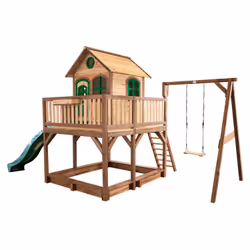 AXI Classic Maison Liam avec Simple Balançoire Marron/vert - Toboggan Vert, Salle de jeux sur pilotis, 3 an(s), 1 portes(s), ...