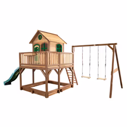 AXI Classic Maison Liam avec Double Balançoire Marron/vert - Toboggan Vert, Salle de jeux sur pilotis, 3 an(s), 1 portes(s), ...