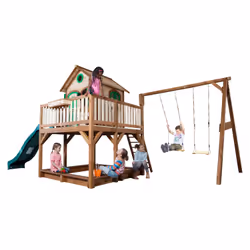 AXI Classic Maison Liam avec Double Balançoire Marron/vert - Toboggan Vert - Vue supplémentaire 4