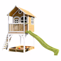 AXI Classic Sarah Maisonnette marron/blanc - Toboggan Vert Citron, Salle de jeux sur pilotis, 3 an(s), 1 portes(s), Toboggan, ...