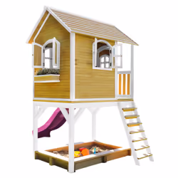 AXI Classic Sarah Maisonnette marron/blanc - Toboggan Violet, Salle de jeux sur pilotis, 3 an(s), 1 portes(s), Toboggan, Marr ...