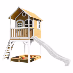 AXI Classic Sarah Maisonnette marron/blanc - Toboggan Blanc, Salle de jeux sur pilotis, 3 an(s), 1 portes(s), Toboggan, Marro ...