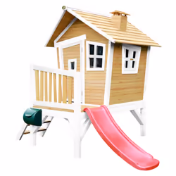 AXI Crooked Robin Maisonnette, marron/blanc - Toboggan Rouge, Salle de jeux sur pilotis, 2 an(s), 1 portes(s), Toboggan, Marr ...