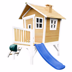 AXI Crooked Robin Maisonnette, marron/blanc - Toboggan Bleu, Salle de jeux sur pilotis, 2 an(s), 1 portes(s), Bleu, Marron, B ...