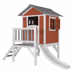 AXI Beach Lodge XL Playhouse Scandinavian Red - Toboggan Blanc, Salle de jeux sur pilotis, 2 an(s), 1 portes(s), Toboggan, Ro ...